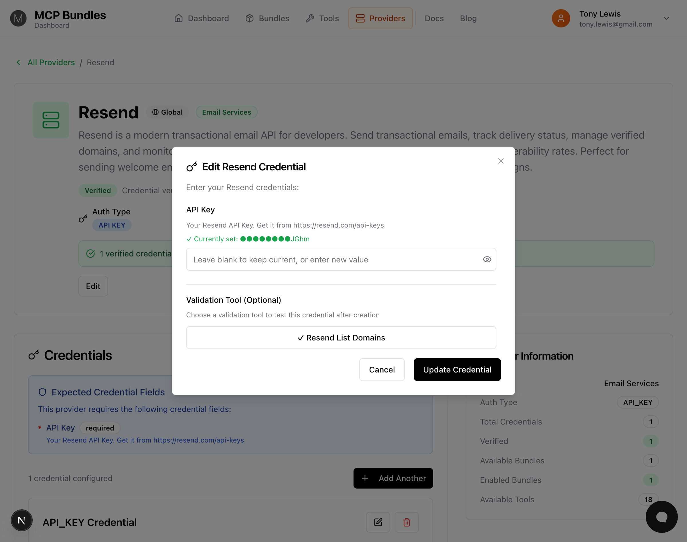 Edit credential modal with masked value