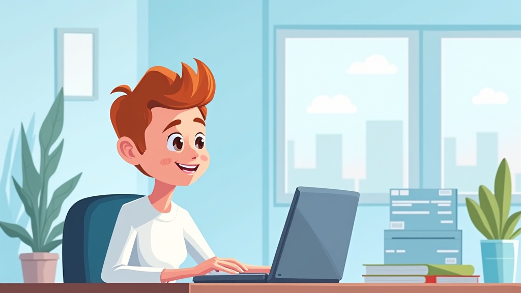 Cartoon illustration of a person using Weaviate vector database for AI-native applications, happy expression