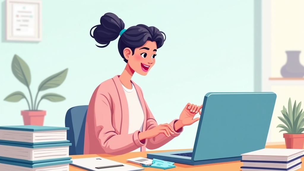 Cartoon illustration of a person organizing Stripe payment tools into focused bundles, happy expression