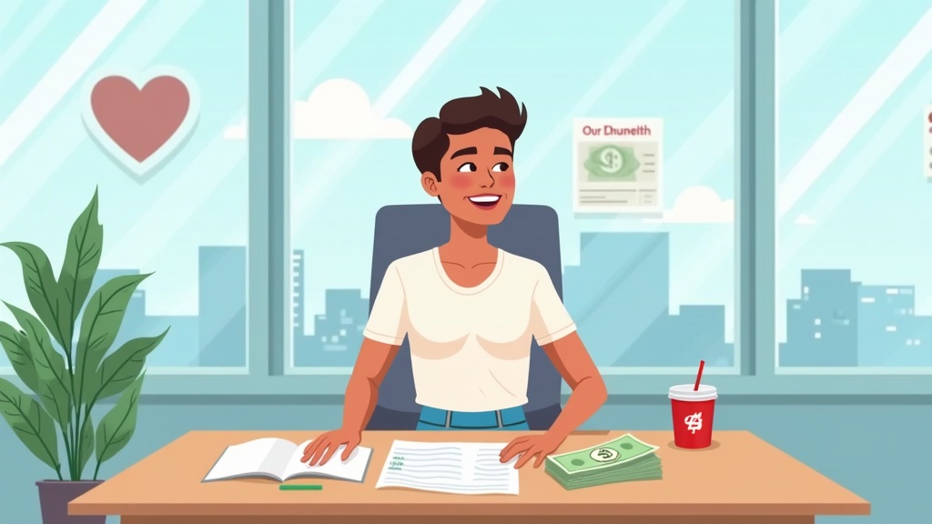 Cartoon illustration of a person handling Stripe disputes, payouts, and financial reconciliation, happy expression